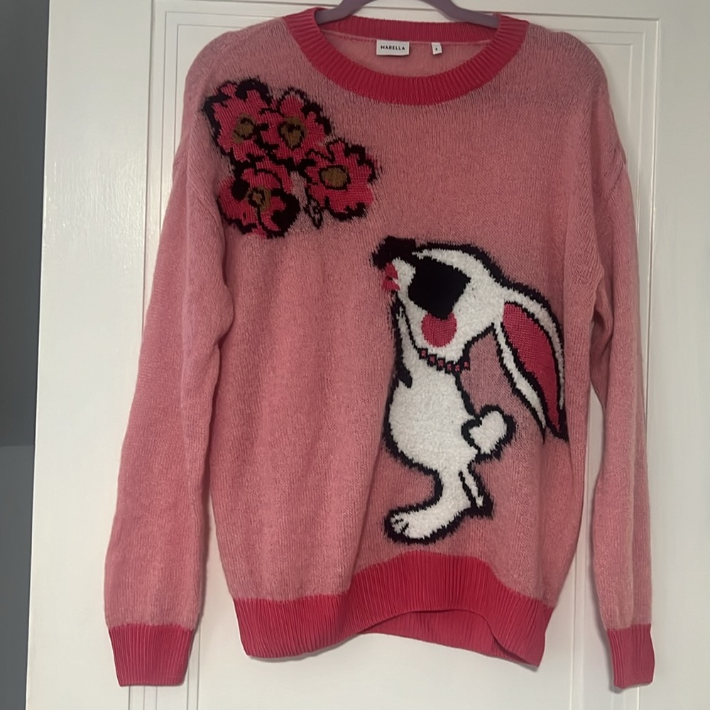Max Mara Marella Bunny + Flower Sweater. Never worn. Festive and fun!